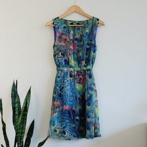 Peacock print sleeveless dress